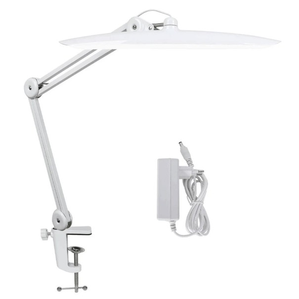 Salon LED Lamp 18 W with 117 LEDs and 4 Brightness Levels with 40 cm and 40 cm Arm, Metal Rotatable with Table Clamp for Eyelashes and Eyebrows white