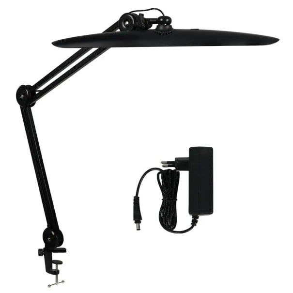 Salonní LED lampa 18 W se 117 diodami a 4 stupni jasu s ramenem 40 a 40 cm kovová otočná s upínací svorkou ke stolu na řasy a obočí černá