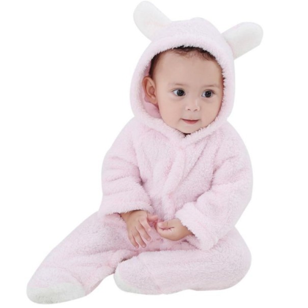 Salopetă de iarnă pentru sugari cu urechi J3047 roz 3-6 luni
