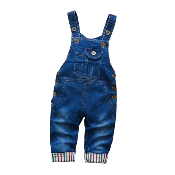 Salopetă din denim pentru copii cu pantaloni lungi și buzunare Curele cu nasturi Dungi unisex confortabile pentru bebeluși și copii Stil vestimentar pentru copii 3