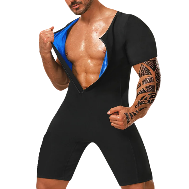Salopetă neagră pentru modelarea corpului pentru bărbați Salopetă fitness Salopetă cu mânecă scurtă Costum de compresie pentru pierderea în greutate Îmbrăcăminte sportivă elastică pentru exerciții S