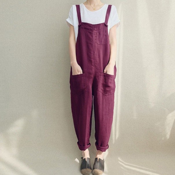 Salopetă pentru femei, cu buzunare burgundy 4XL