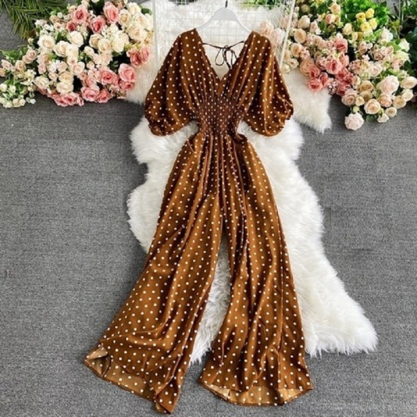 Salopette à pois pour femmes à manches courtes marron