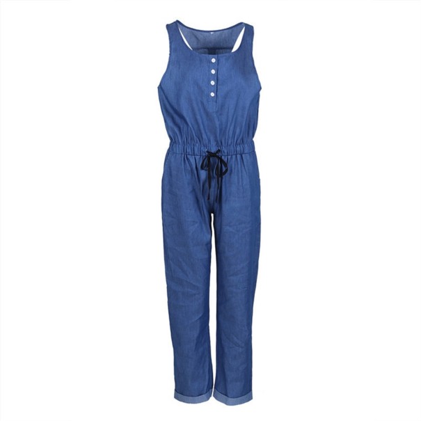Salopette in denim da donna con lacci e bottoni blu scuro S