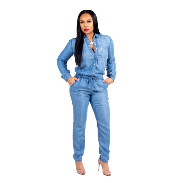 Salopette lunga in denim da donna G171 S