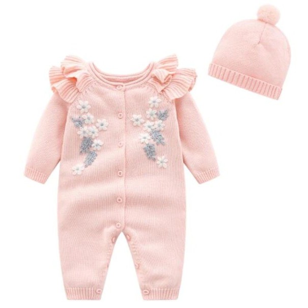 Salopette pour bébé fille avec bonnet T2572 rose 0-3 mois