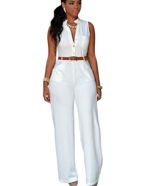 Salopette sans manches avec ceinture blanc M