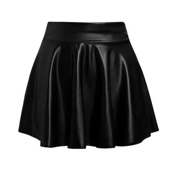 Salsa mini saia elástica em pele sintética com cintura alta Corte em A Saia preta elegante Look sexy para festas Moda estilosa outono preto L