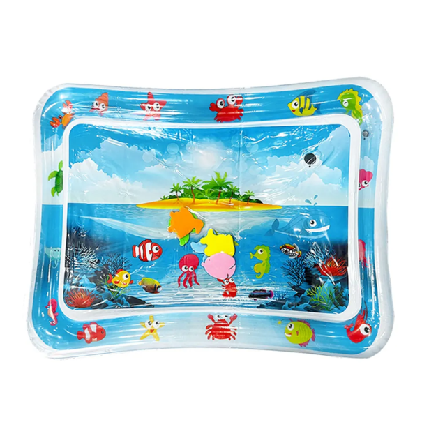 Saltea gonflabilă de joacă acvatică pentru bebeluși 65x47 cm Mini piscină Blue Island din PVC cu pernă Saltea senzorială pentru copii pentru timp 1