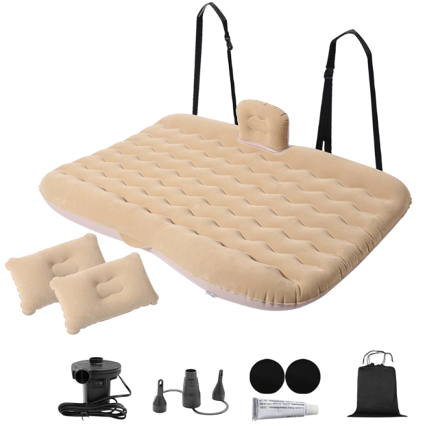Saltea universală gonflabilă pentru mașină 80 x 130 cm PVC Saltea de călătorie cu 2 perne și protecție laterală pentru copii Saltea confortabilă bej