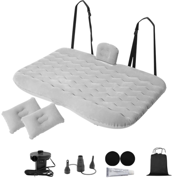 Saltea universală gonflabilă pentru mașină 80 x 130 cm PVC Saltea de călătorie cu 2 perne și protecție laterală pentru copii Saltea confortabilă gri