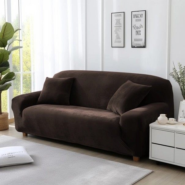 Sametový potah na pohovku 3místný 190x230 cm Elastický potah na gauč Barevný potah na rohovou sedačku do obývacího pokoje kávová