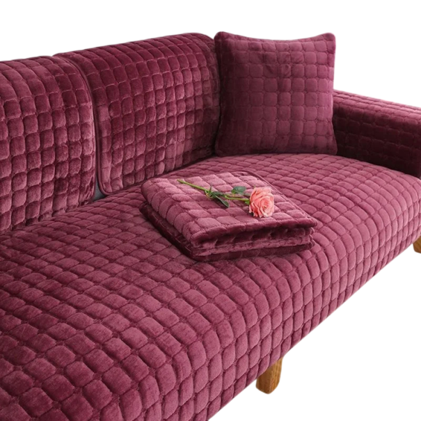Sametový potah na pohovku Kostkovaný a protiskluzový 70 x 70 cm Plyšový flanelový Pratelný v pračce Na sedačku do obývacího pokoje bordová
