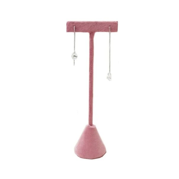 Sametstativ til øreringe T-form 16 × 4 cm rosa sammet smykkestativ bordholder til udstilling af øreringe 1