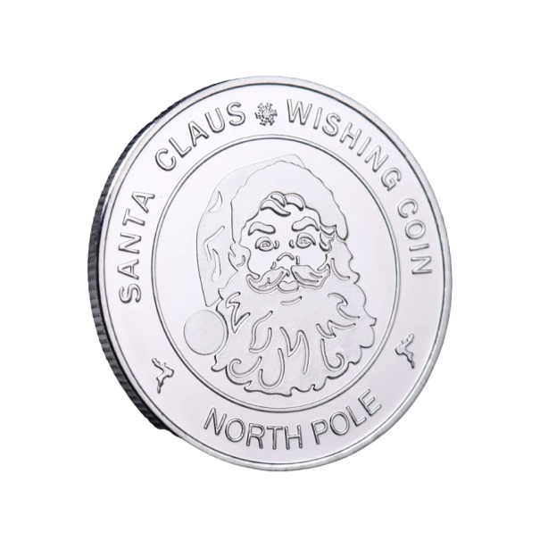 Samlarmynt i silver med jultomte Jubileumsmynt med julönskningar Dubbelsidigt julmynt med jultomte och renar 4 cm