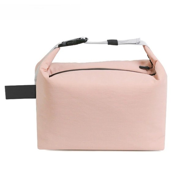Sammenfoldelig termopose 16x25x22 cm Bærbar madtaske Neutral farve Isoleret mad- og drikkepose Lynlås Let og kompakt rosa