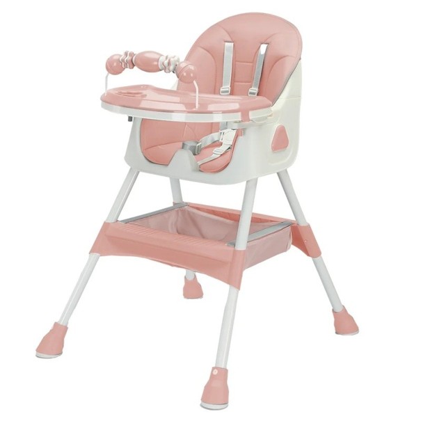 Sammenklappelig babyspisestol 94x70x65 cm til børn fra 6 måneder med skridsikker måtte og legetøjsstativ Nem rengøring og fodring rosa