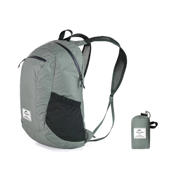 Sammenklappelig vandrerygsæk 18 l Vandafvisende og ultralet Sammenfoldelig til etetui Holdbart nylon Unisex Til vandreture camping og rejser grå