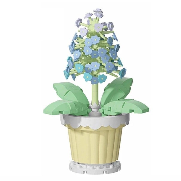 Sammensætning blomst blå klokker i beige potte 10 × 6 cm dekoration af plastbyggesten 1