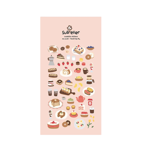 Samolepky dezerty a káva food trip 9,2x15 cm matný papír růžové dekorativní nálepky do diáře scrapbooku notesu 1