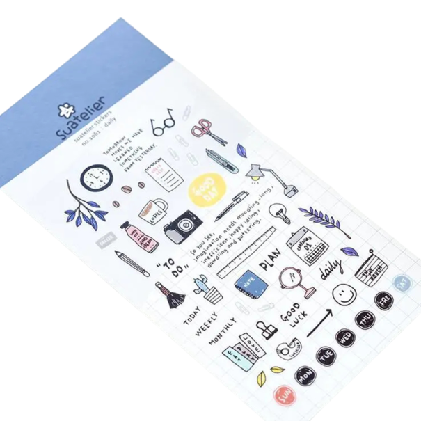 Samolepky kancelářské potřeby 9,2x15 cm papír barevné dekorativní nálepky do diáře plánovače notesu scrapbooku 1