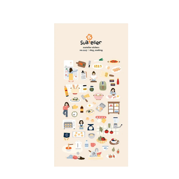 Samolepky kuchyňské vaření a pečení 9,2x15 cm matný papír béžové dekorativní nálepky do diáře scrapbooku notesu 1