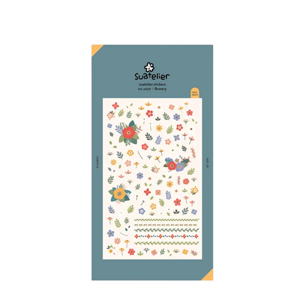 Samolepky květinové motivy a větvičky 9,2x15 cm PVC modré dekorativní nálepky do diáře scrapbooku notesu alba 1