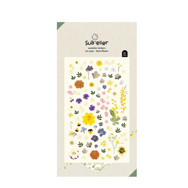 Samolepky luční květiny a květy 9,2x15 cm PVC béžové dekorativní nálepky do diáře scrapbooku notesu alba 1