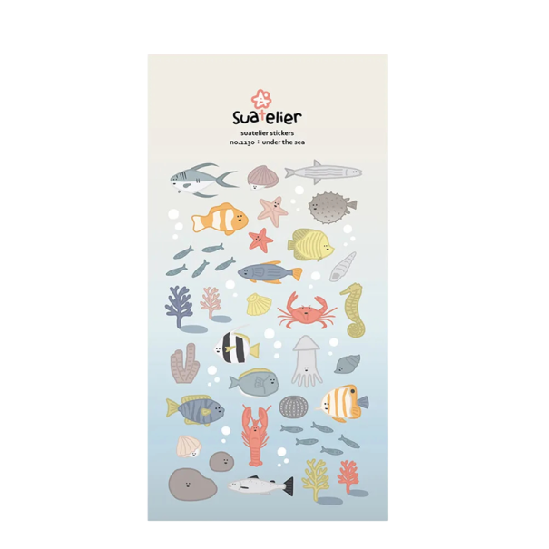 Samolepky mořský svět 9,2x15 cm PVC modré dekorativní nálepky s rybami a korály do diáře scrapbooku notesu alba 1