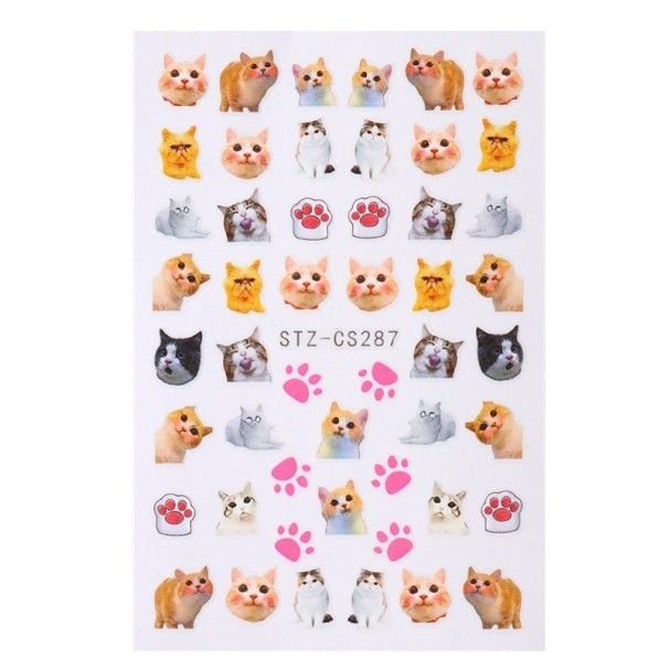 Samolepky na nehty kočka pes králíček 3D korejské kreslené zvíře samolepicí obtisky nail art dekorace manikúra roztomilé motivy příslušenství 1