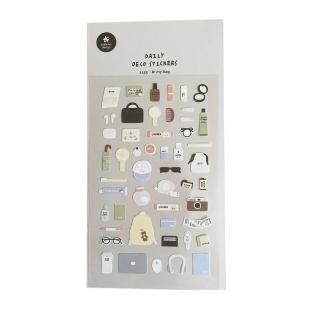 Samolepky osobní věci do kabelky 9,2x15 cm PVC šedé dekorativní nálepky do diáře scrapbooku notesu a plánovače 1