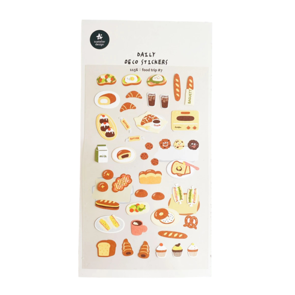 Samolepky pečivo a snídaně 9,2x15 cm papír béžové dekorativní nálepky do diáře scrapbooku notesu alba plánovače 1