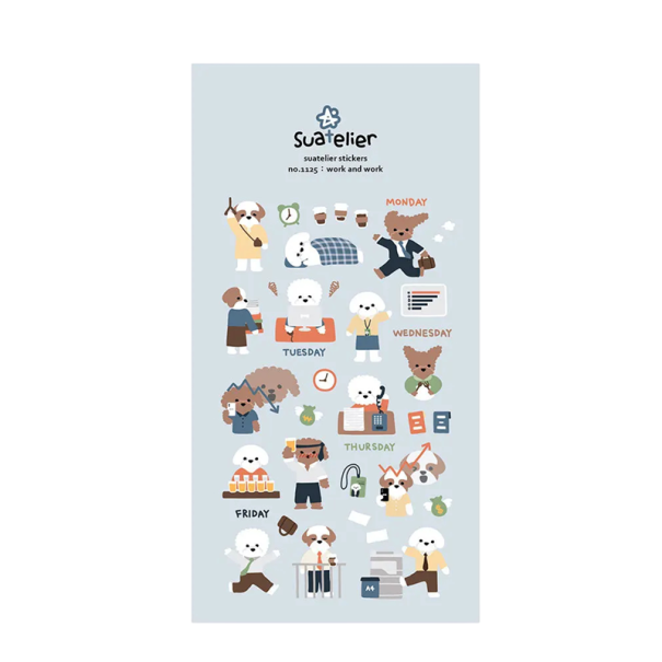 Samolepky pracovní týden se psy 9,2x15 cm matný papír modré dekorativní nálepky do diáře plánovače notesu alba 1