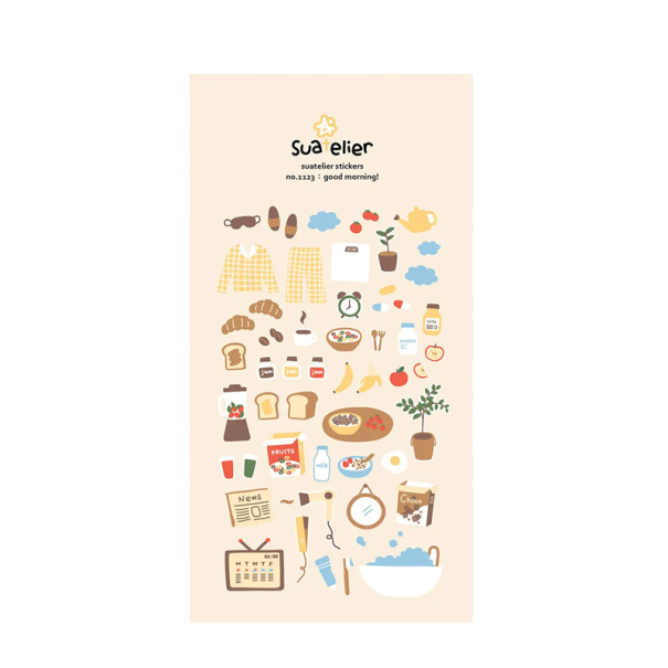 Samolepky ranní rutina a snídaně 9,2x15 cm papír béžové dekorativní nálepky do diáře scrapbooku notesu alba 1