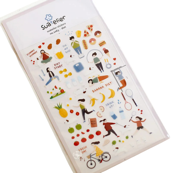 Samolepky s motivem cvičení a diety 9,2x15 cm PVC dekorativní etikety pro fitness diář, planner a zdravý režim 1