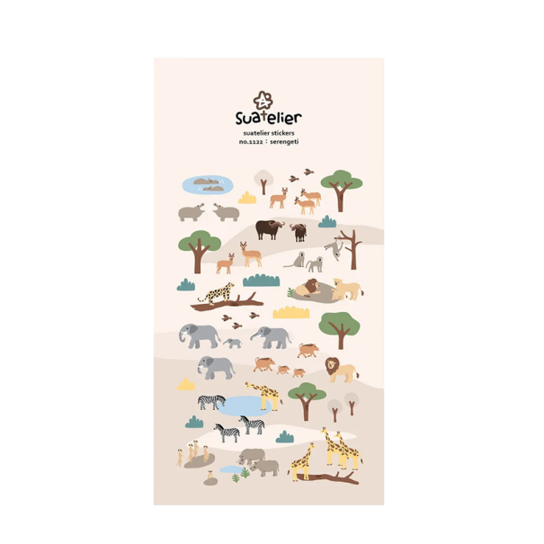 Samolepky safari zvířata Serengeti 9,2x15 cm PVC béžové dekorativní nálepky do diáře scrapbooku notesu alba 1
