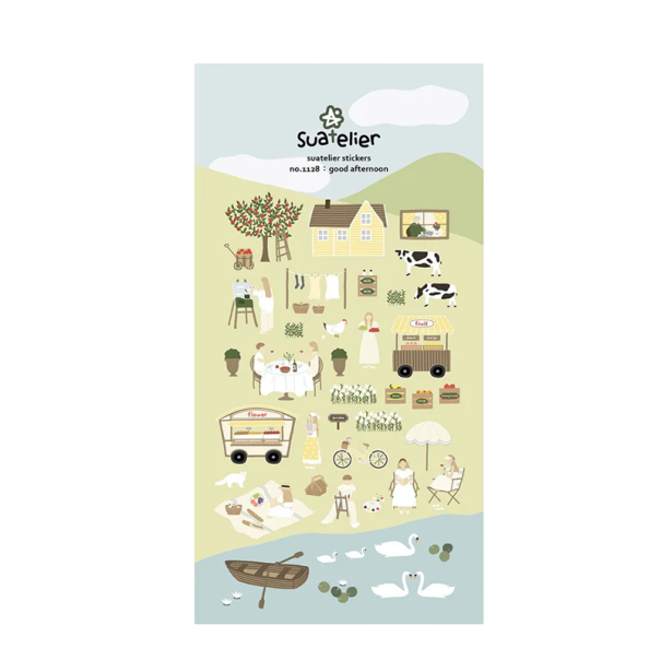 Samolepky venkovská krajina s farmářskými motivy 9,2x15 cm PVC barevné dekorativní nálepky do diáře scrapbooku alba 1