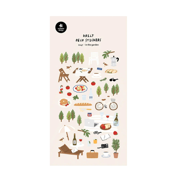 Samolepky zahrada piknik odpočinek 9,2x15 cm papír béžové dekorativní nálepky do diáře scrapbooku notesu alba 1