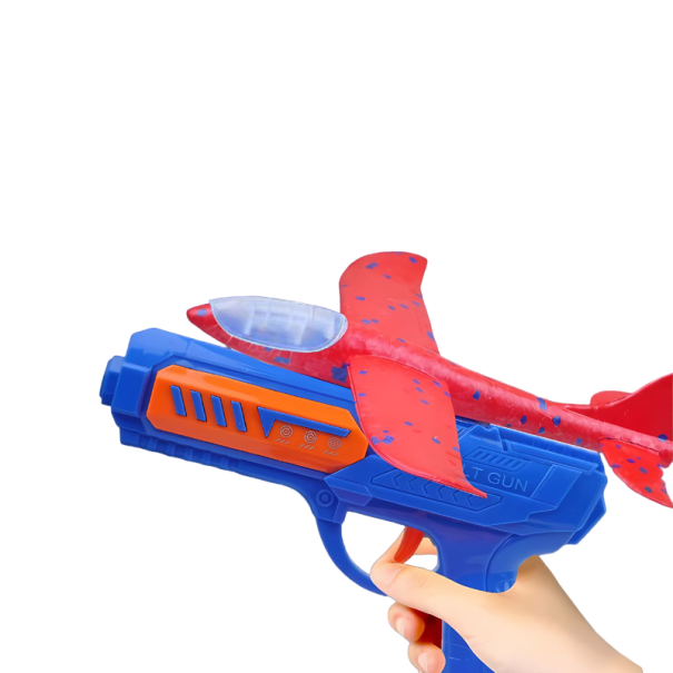 Samolot strzelecki z pistoletem Samolot piankowy z wyrzutnią Plastikowy pistolet dla dzieci Zabawka do zabawy na świeżym powietrzu dla dzieci 24 cm niebieski