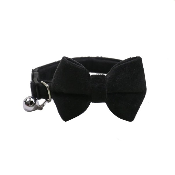Samt-Halsband für Katzen und kleine Hunde 1 x 28 cm Sicherheitsverschluss Schleife Glöckchen Verstellbares Dekoratives Halsband schwarz
