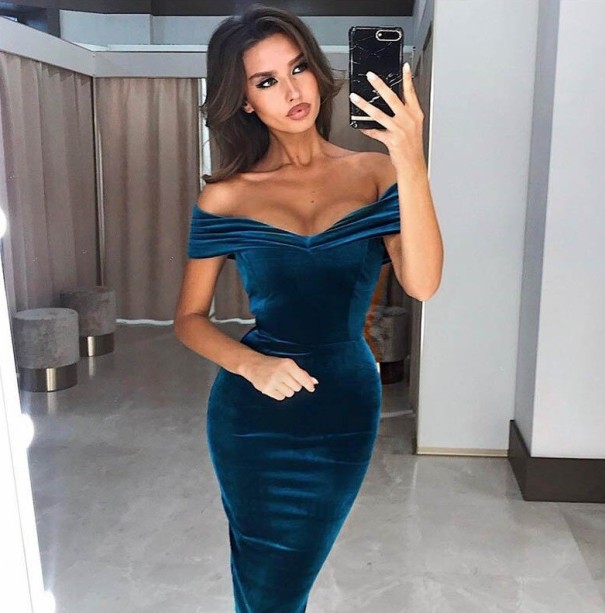 Samtkleid für Damen blau L