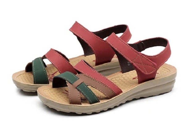 Sandale cu curele din velcro pentru femei roșu 38