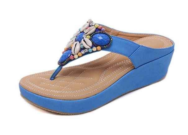 Sandales de plage pour femmes avec des pierres bleu 36