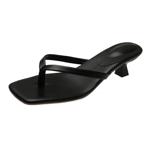 Sandali da donna Nazouváky con fascia tra le dita Tacco basso Soprabito in PVC Suola in EVA e gomma Punta quadrata Calzature nero 37