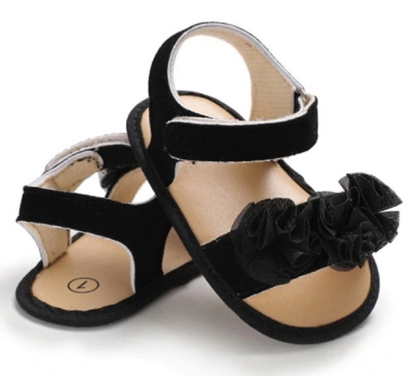 Sandali da ragazza con fiori A332 nero 12-18 mesi