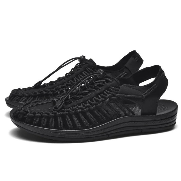 Sandali da uomo con tomaia intrecciata in corda di nylon e PVC con suola in gomma Punta chiusa Chiusura con cordoncino Calzature nero 42