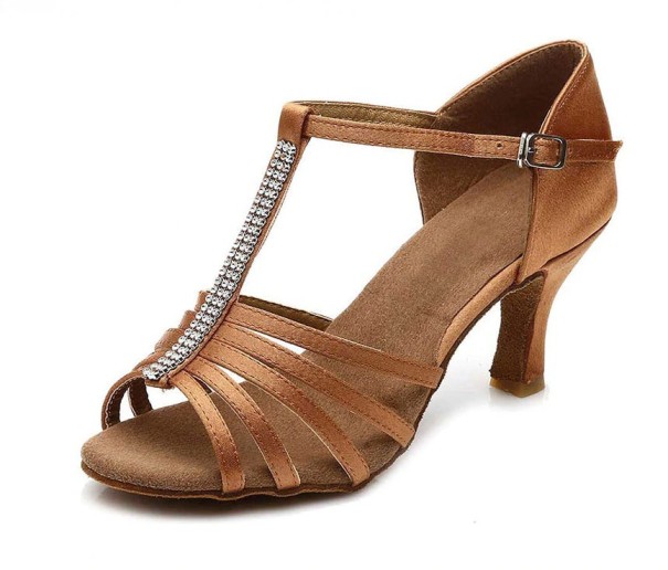 Sandalias de baile para mujer con pedrería marrón 40 7 cm