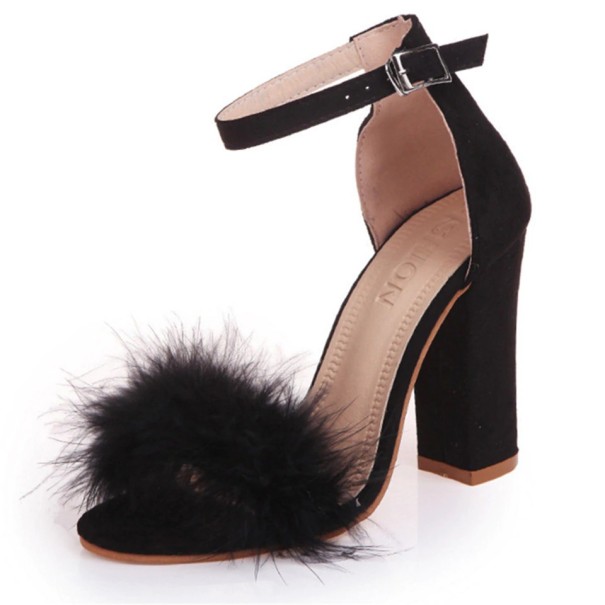 Sandalias de mujer con pelo sintético J2396 negro 40
