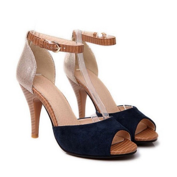 Sandalias de mujer con tacones de madera azul oscuro 38