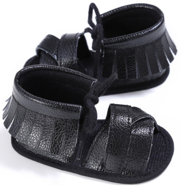 Sandalias de niña con flecos negro 0-6 meses